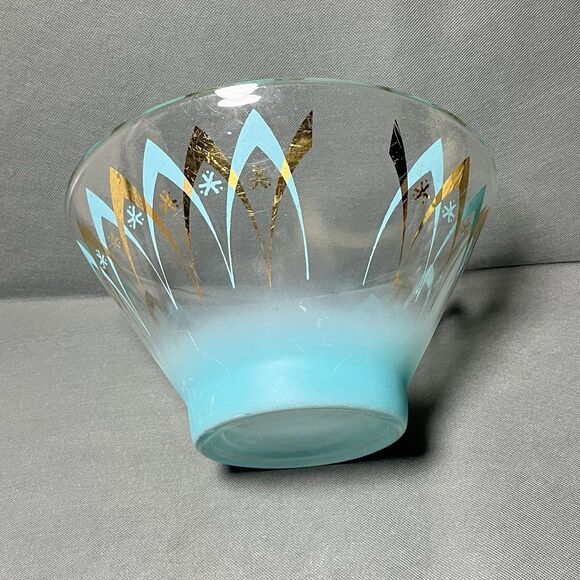 Vintage Anchor Hocking Blendo Happy Hour Atomic Chip Serving Bowl Aqua Gold - Picture 4 of 9
